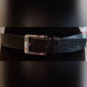 EUC Vintage 90s Diesel Bluestar Black Cowide Moto Streetwear Casual Belt 43in